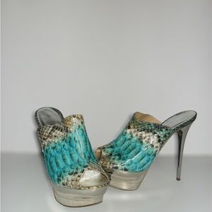 Rare Snakeskin Platform Heel Mules